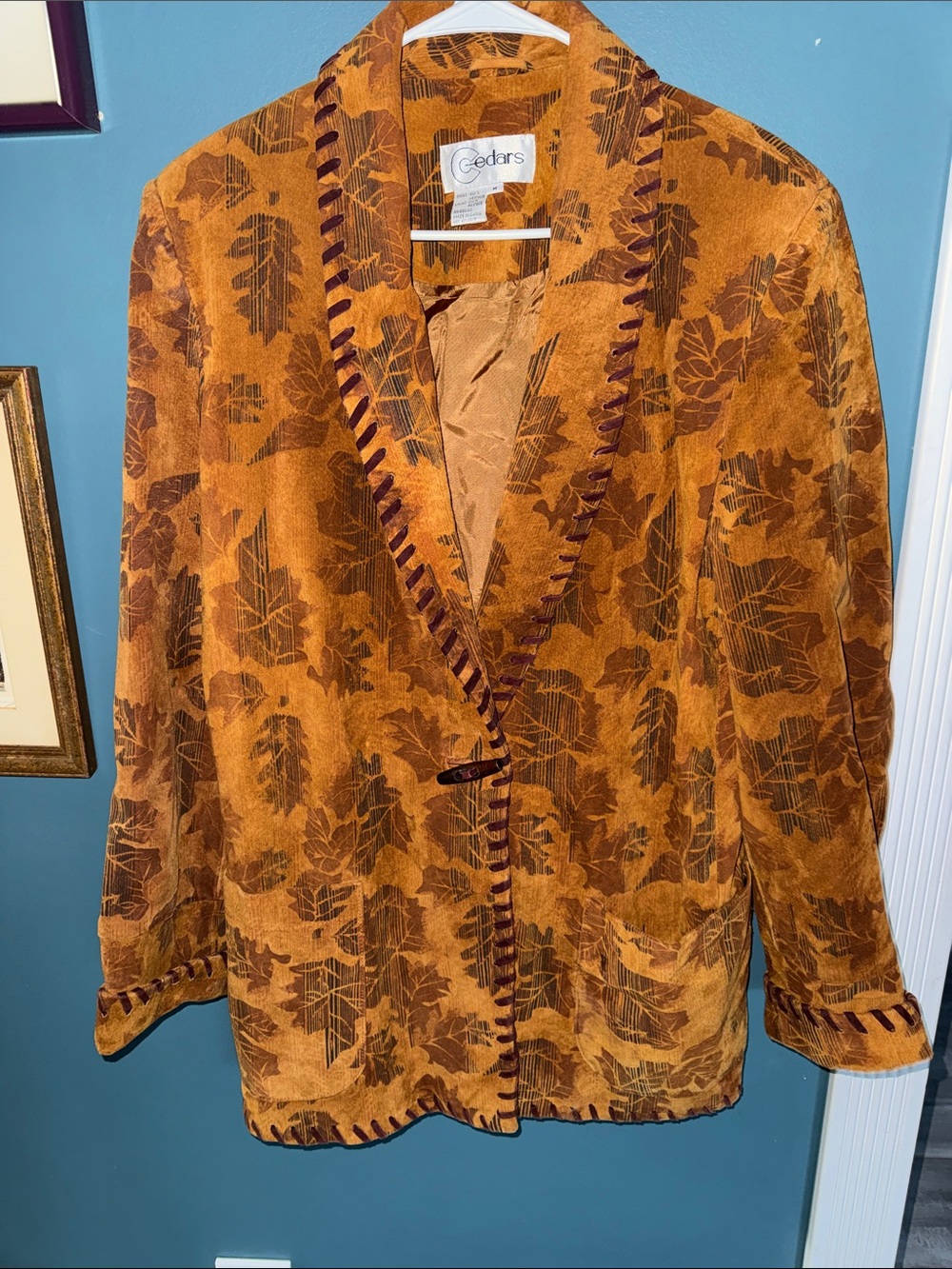 Vintage 80s/90s Cedars Genuine Suede Leather Leaf Blazer Jacket